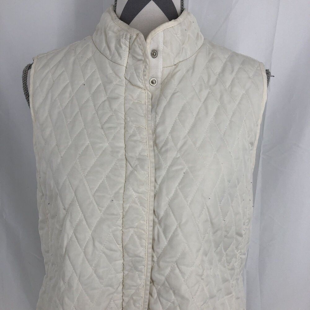 Croft & Barrow White Snap Front Quilted Vest Elastic Drawstring Back Large